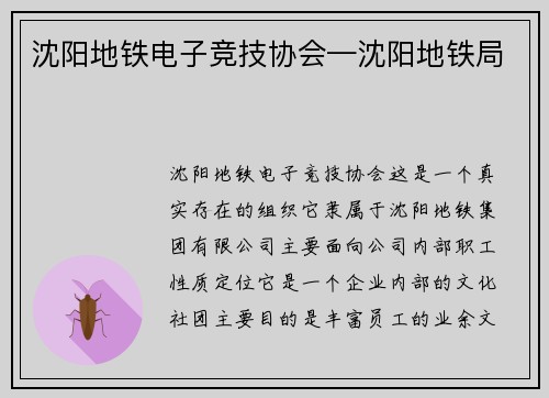 沈阳地铁电子竞技协会—沈阳地铁局